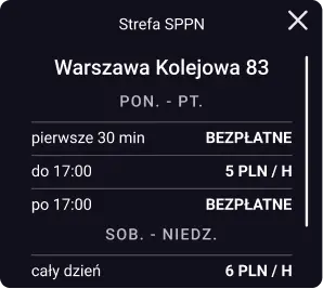 Zdjęcie przedstawiające opis płatnej strefy parkowania wraz z cennikiem